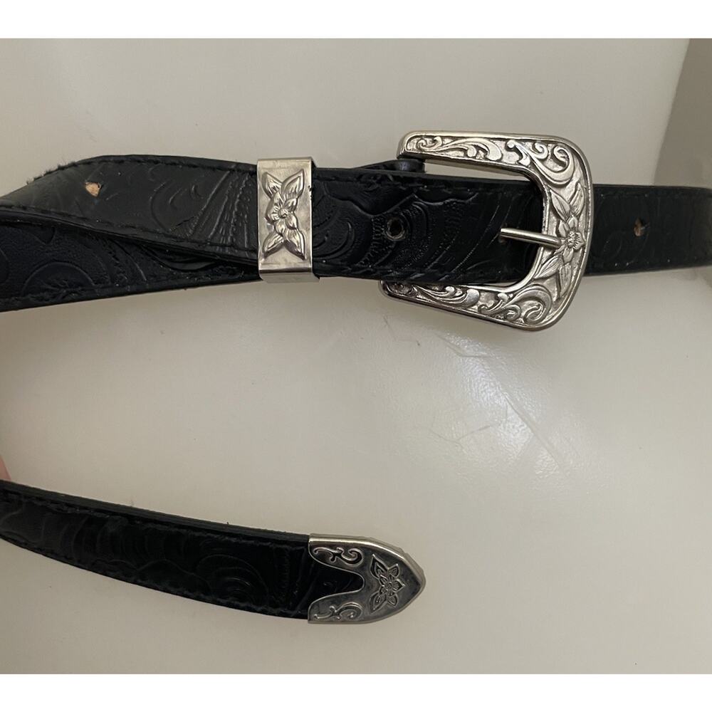Vtg O.C. Tanner 1981 Western Ranger Black Tooled Leather Belt Floral Filigree
